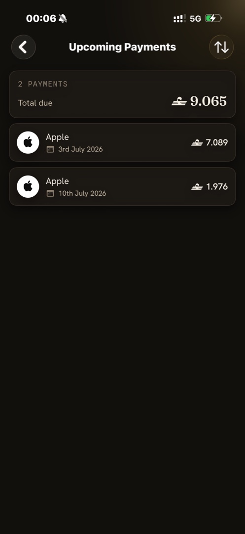 Upcoming payments and reminders